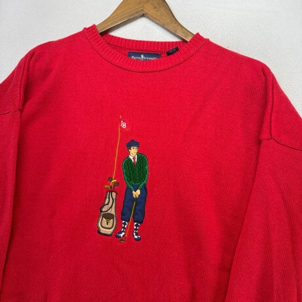 Vintage Payne Stewart Sweater Mens XLT XL Tall Red Embroidered Golf USA Made 90s